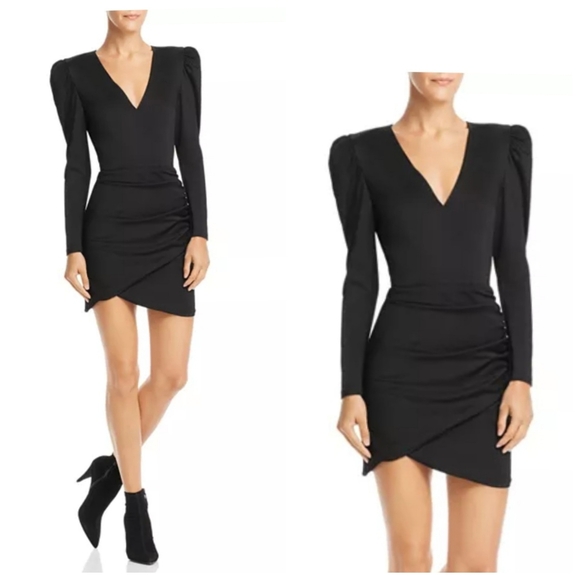 Alice + Olivia Judy Ruched Puff-Sleeve Dress Size 4 - Picture 3 of 8